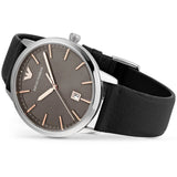 Emporio Armani Ruggero Grey Dial Black Leather Strap Watch for Men  - AR11277