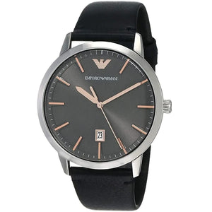Emporio Armani Ruggero Grey Dial Black Leather Strap Watch for Men  - AR11277
