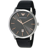 Emporio Armani Ruggero Grey Dial Black Leather Strap Watch for Men  - AR11277