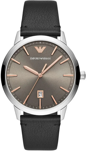 Emporio Armani Ruggero Grey Dial Black Leather Strap Watch for Men  - AR11277