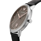 Emporio Armani Ruggero Grey Dial Black Leather Strap Watch for Men  - AR11277