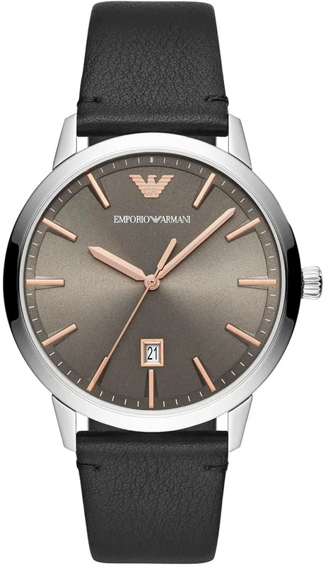 Emporio Armani Ruggero Grey Dial Black Leather Strap Watch for Men  - AR11277
