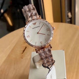 Emporio Armani Gianni T-Bar Mother of Pearl White Dial Two Tone Steel Watch for Women - AR11294