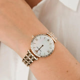 Emporio Armani Gianni T-Bar Mother of Pearl White Dial Two Tone Steel Watch for Women - AR11294