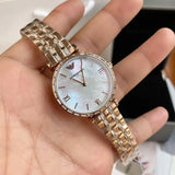 Emporio Armani Gianni T-Bar Mother of Pearl White Dial Two Tone Steel Watch for Women - AR11294