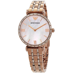Emporio Armani Gianni T-Bar Mother of Pearl White Dial Two Tone Steel Watch for Women - AR11294