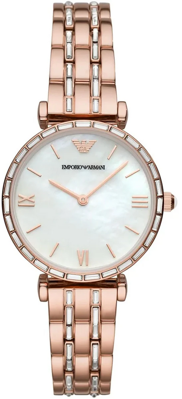 Emporio Armani Gianni T-Bar Mother of Pearl White Dial Two Tone Steel Watch for Women - AR11294