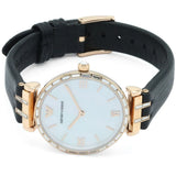 Emporio Armani Gianni T-Bar Mother of Pearl Dial Black Leather Strap Watch For Women - AR11295