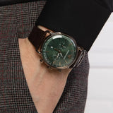 Emporio Armani Aviator Green Dial Brown Leather Strap Watch for Men - AR11334