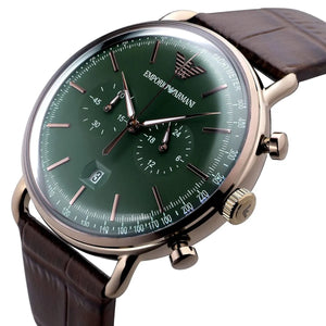 Emporio Armani Aviator Green Dial Brown Leather Strap Watch for Men - AR11334