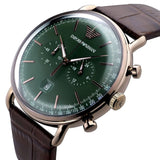 Emporio Armani Aviator Green Dial Brown Leather Strap Watch for Men - AR11334