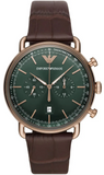 Emporio Armani Aviator Green Dial Brown Leather Strap Watch for Men - AR11334