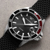 Emporio Armani Diver Black Dial Black Silicon Strap Watch for Men - AR11341