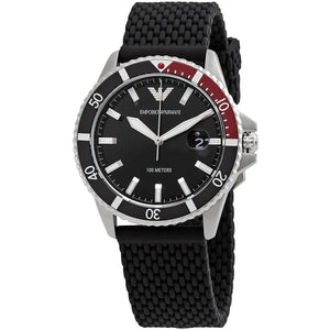 Emporio Armani Diver Black Dial Black Silicon Strap Watch for Men - AR11341