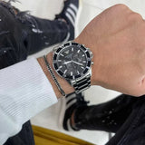 Emporio Armani World Explorer Black Dial Silver Steel Strap Watch for Men - AR11739