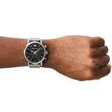 Emporio Armani Luigi Chronograph Quartz Black Dial Silver Mesh Bracelet Watch For Men - AR11429