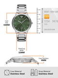 Emporio Armani Claudio Green Dial Silver Steel Strap Watch for Men - AR11575