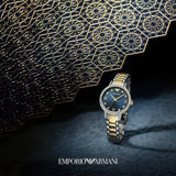 Emporio Armani Cleo Blue Dial Two Tone Steel Strap Watch for Women - AR11576