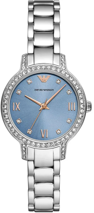 Emporio Armani Cleo Sunray Blue Dial Silver Steel Strap Watch for Women - AR11585
