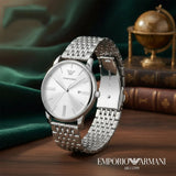 Emporio Armani Minimalist Silver Dial Silver Steel Strap Watch for Men - AR11599