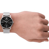 Emporio Armani Minimalist Black Dial Silver Steel Strap Watch for Men - AR11600