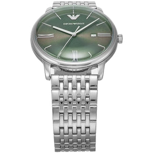 Emporio Armani Minimalist Green Dial Silver Steel Strap Watch for Men - AR11644