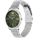 Emporio Armani Minimalist Green Dial Silver Steel Strap Watch for Men - AR11644