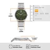 Emporio Armani Minimalist Green Dial Silver Steel Strap Watch for Men - AR11644