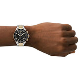 Emporio Armani World Explorer Solar Powered Chronograph Black Dial Two Tone Steel Strap Watch for Men - AR11680