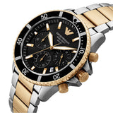 Emporio Armani World Explorer Solar Powered Chronograph Black Dial Two Tone Steel Strap Watch for Men - AR11680