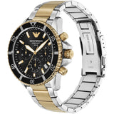 Emporio Armani World Explorer Solar Powered Chronograph Black Dial Two Tone Steel Strap Watch for Men - AR11680