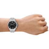Emporio Armani Ruggero Chronograph Black Dial Silver Steel Strap Watch for Men - AR11691