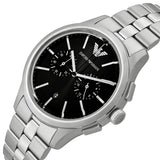 Emporio Armani Ruggero Chronograph Black Dial Silver Steel Strap Watch for Men - AR11691