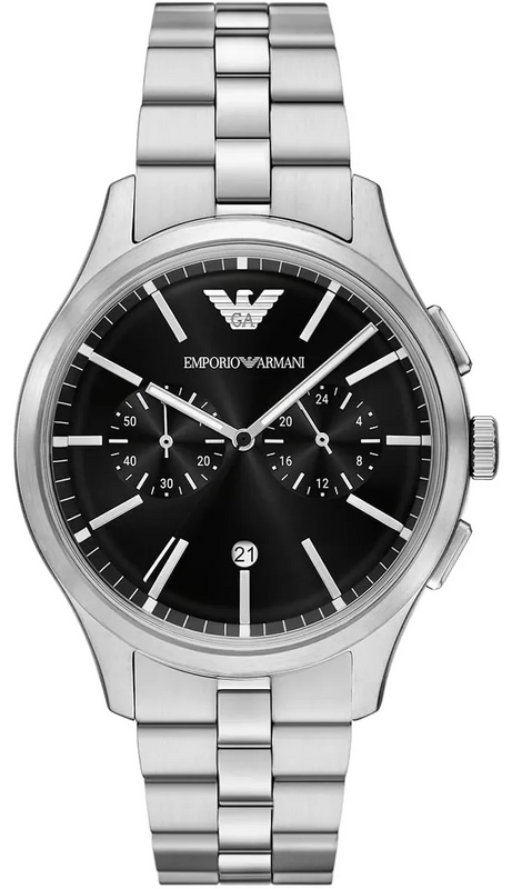 Emporio Armani Ruggero Chronograph Black Dial Silver Steel Strap Watch for Men - AR11691