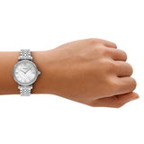 Emporio Armani Gianni T-Bar Mother of Pearl Dial Silver Steel Strap Watch for Women - AR11701