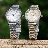 Emporio Armani Gianni T-Bar Beige Dial Two Tone Steel Strap Watch for Women - AR11702