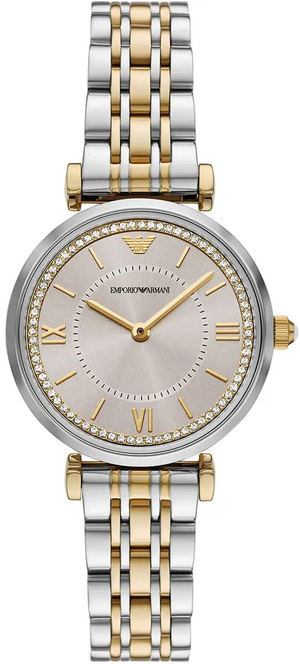 Emporio Armani Gianni T-Bar Beige Dial Two Tone Steel Strap Watch for Women - AR11702
