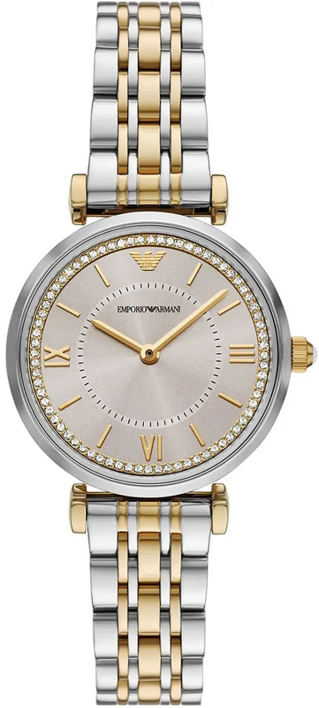 Emporio Armani Gianni T-Bar Beige Dial Two Tone Steel Strap Watch for Women - AR11702
