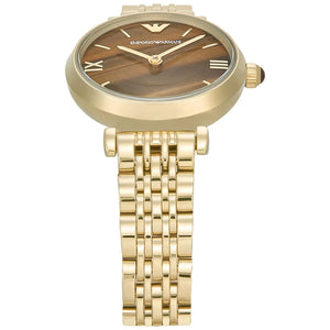 Emporio Armani Gianni T-Bar Brown Dial Gold Steel Strap Watch for Women - AR11703