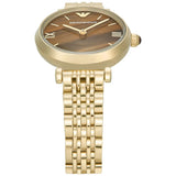 Emporio Armani Gianni T-Bar Brown Dial Gold Steel Strap Watch for Women - AR11703
