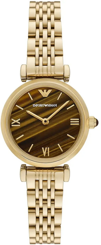 Emporio Armani Gianni T-Bar Brown Dial Gold Steel Strap Watch for Women - AR11703