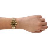 Emporio Armani Gianni T-Bar Brown Dial Gold Steel Strap Watch for Women - AR11703