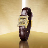 Emporio Armani Gianni T-Bar Brown Dial Brown Leather Strap Watch for Women - AR11705