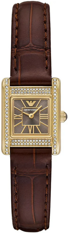 Emporio Armani Gianni T-Bar Brown Dial Brown Leather Strap Watch for Women - AR11705