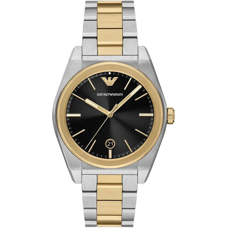 Emporio Armani Antonio Black Dial Two Tone Steel Strap Watch for Men - AR11715