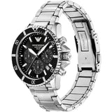Emporio Armani World Explorer Black Dial Silver Steel Strap Watch for Men - AR11739