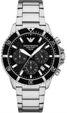 Emporio Armani World Explorer Black Dial Silver Steel Strap Watch for Men - AR11739