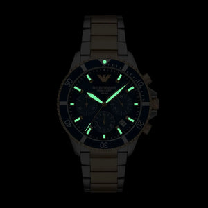 Emporio Armani World Explorer Chronograph Blue Dial Two Tone Steel Strap Watch for Men - AR11740