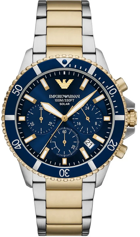 Emporio Armani World Explorer Chronograph Blue Dial Two Tone Steel Strap Watch for Men - AR11740