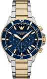 Emporio Armani World Explorer Chronograph Blue Dial Two Tone Steel Strap Watch for Men - AR11740